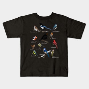 Backyard Birds Sparrow Cardinal Jay Wren Illustration Kids T-Shirt
